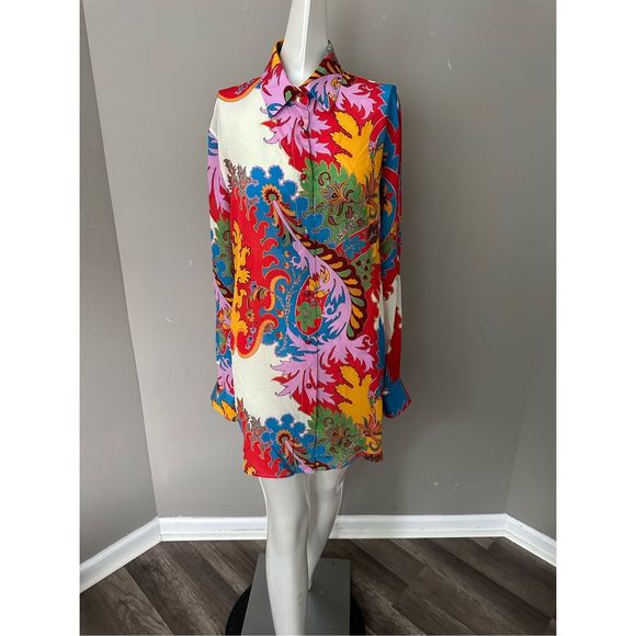 ETRO MULTI-COLOURED PAISLEY PRINT SILK SHIRT US 6 $1150 - Picture 7 of 10